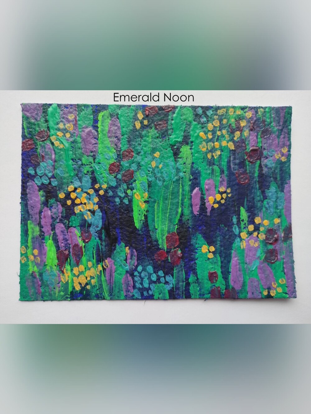 5x7 jewel tone flower abstract forest painting blue green textured Gallery Art
